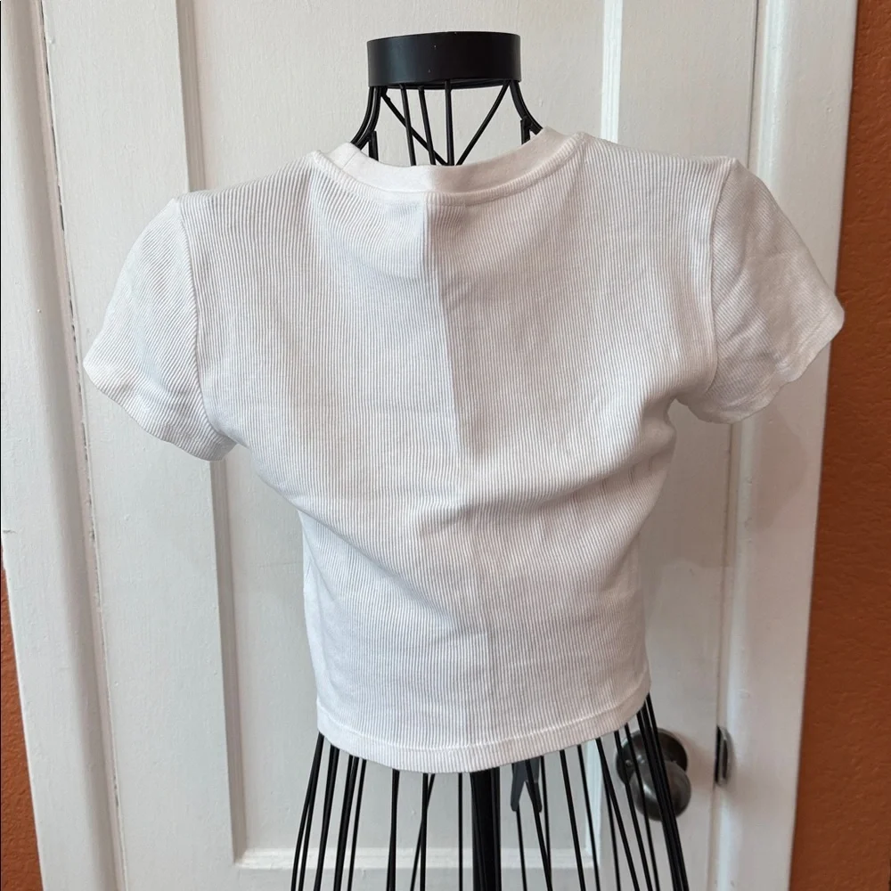 TNA White Fitted Crop T-Shirt Short Sleeve-Sz M - Picture 4 of 6